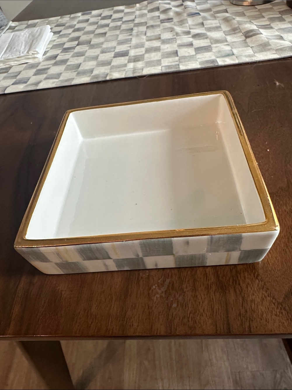 MacKenzie-Childs White Ceramic Square Napkin Holder